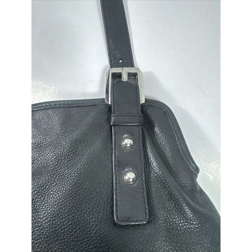 B Makowsky Large Hobo Bag Black Genuine Leather 2 Strap Silver Zipper Studs Moto